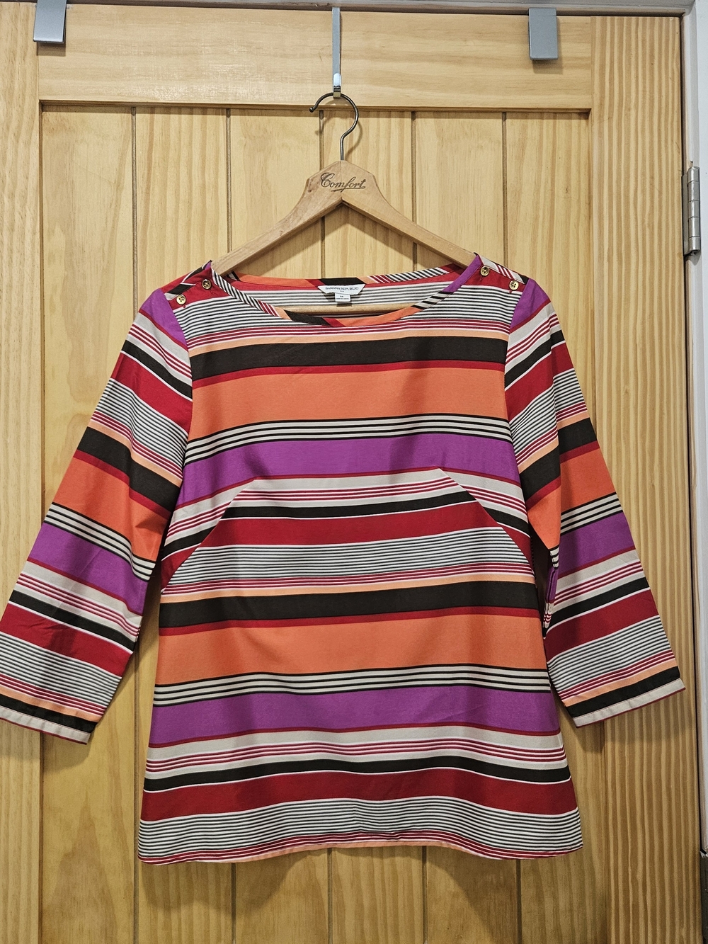Banana Republic Striped Boatneck Cotton Top with Button Detail